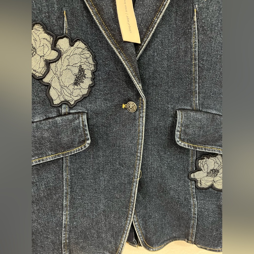 NWT Cinq à Sept Mills Denim Appliqué Blazer - Picture 6 of 10